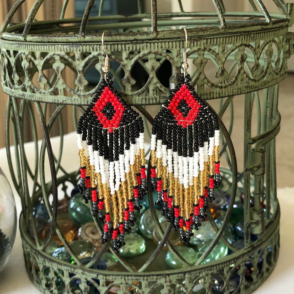 Handmade Beaded Bohemian Earrings Multicolored NEW - Picture 2 of 6
